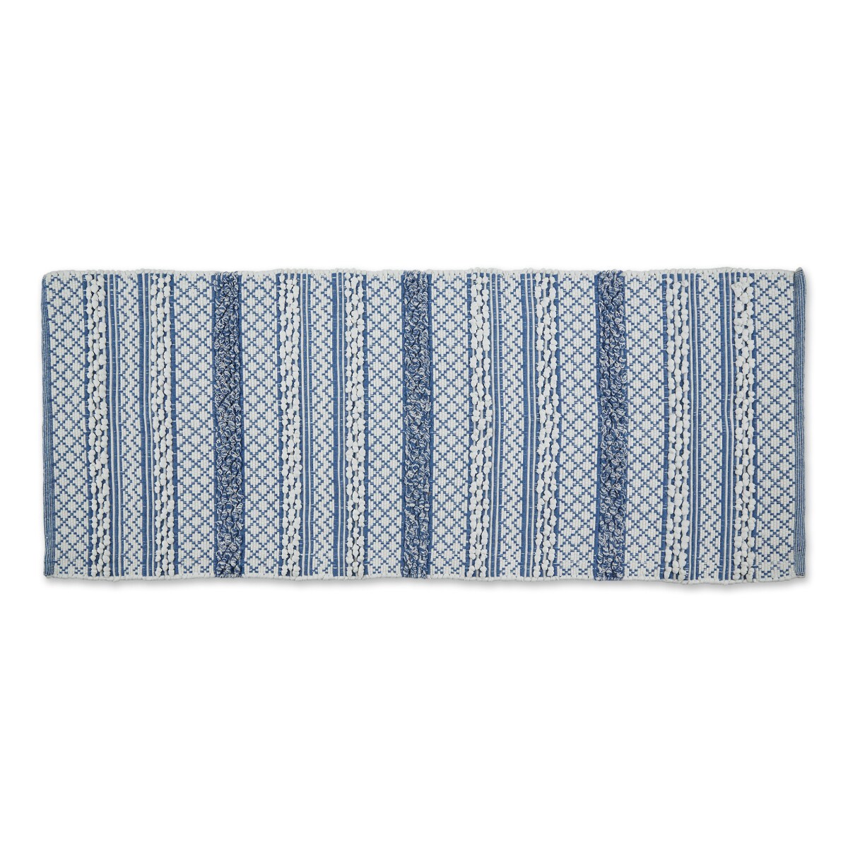 Contemporary Home Living 2.25' x 6' Blue and White Chindi Hand