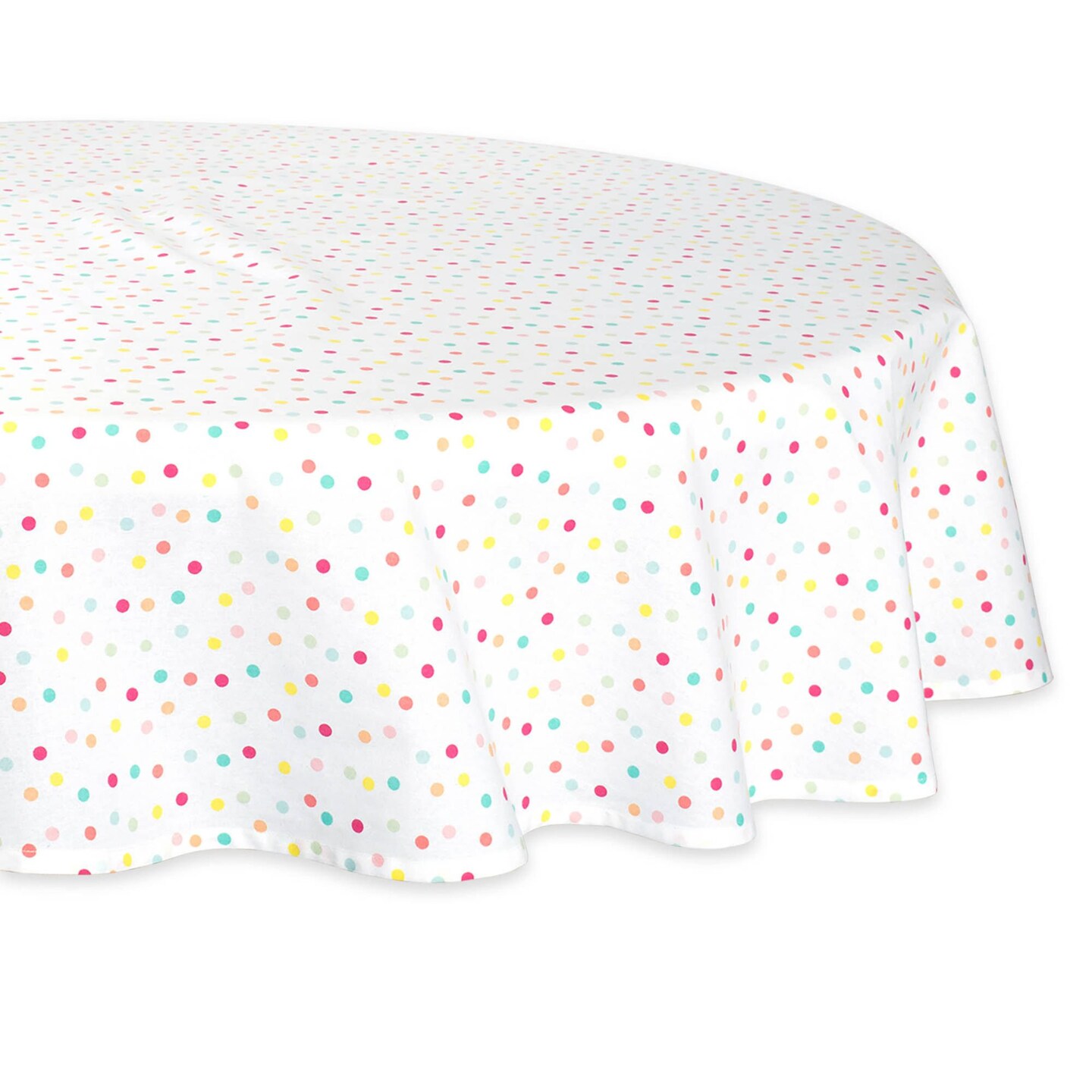 Contemporary Home Living 70&#x22; Pearl White and Pink Polka Dots Printed Round Tablecloth