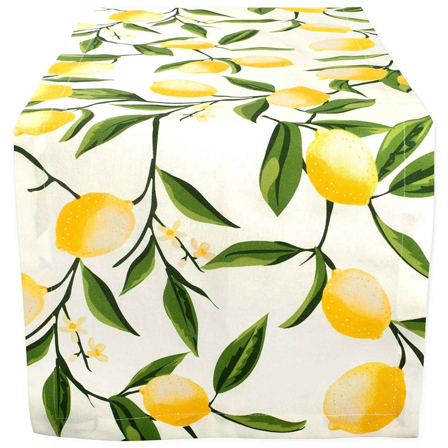 Contemporary Home Living Lemon Branch Cotton Table Runner - 108&#x22; - White and Green