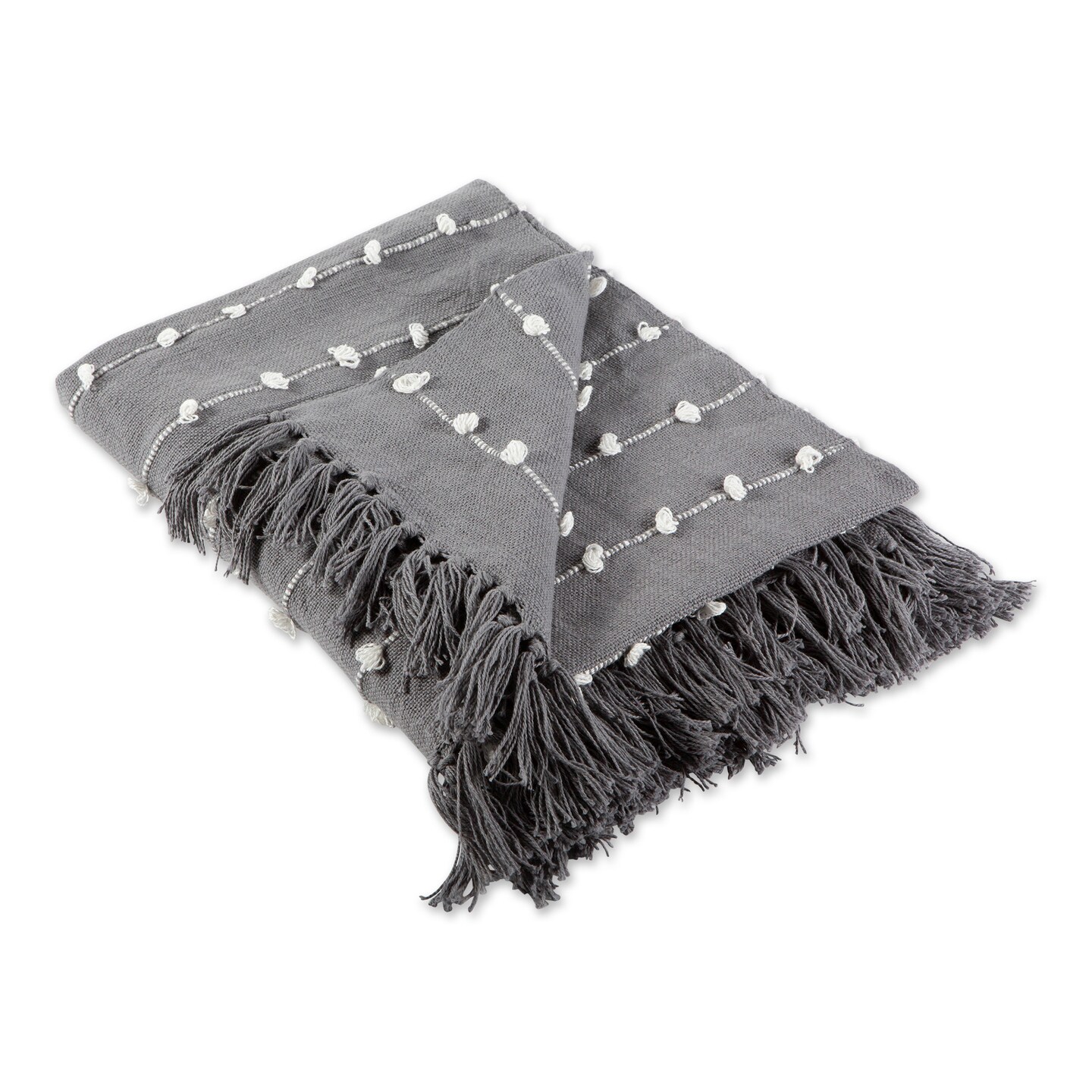 Contemporary Home Living Gray and White Striped Rectangular Woven Loop Cotton Decorative Throw 50&#x22; x 60&#x22;