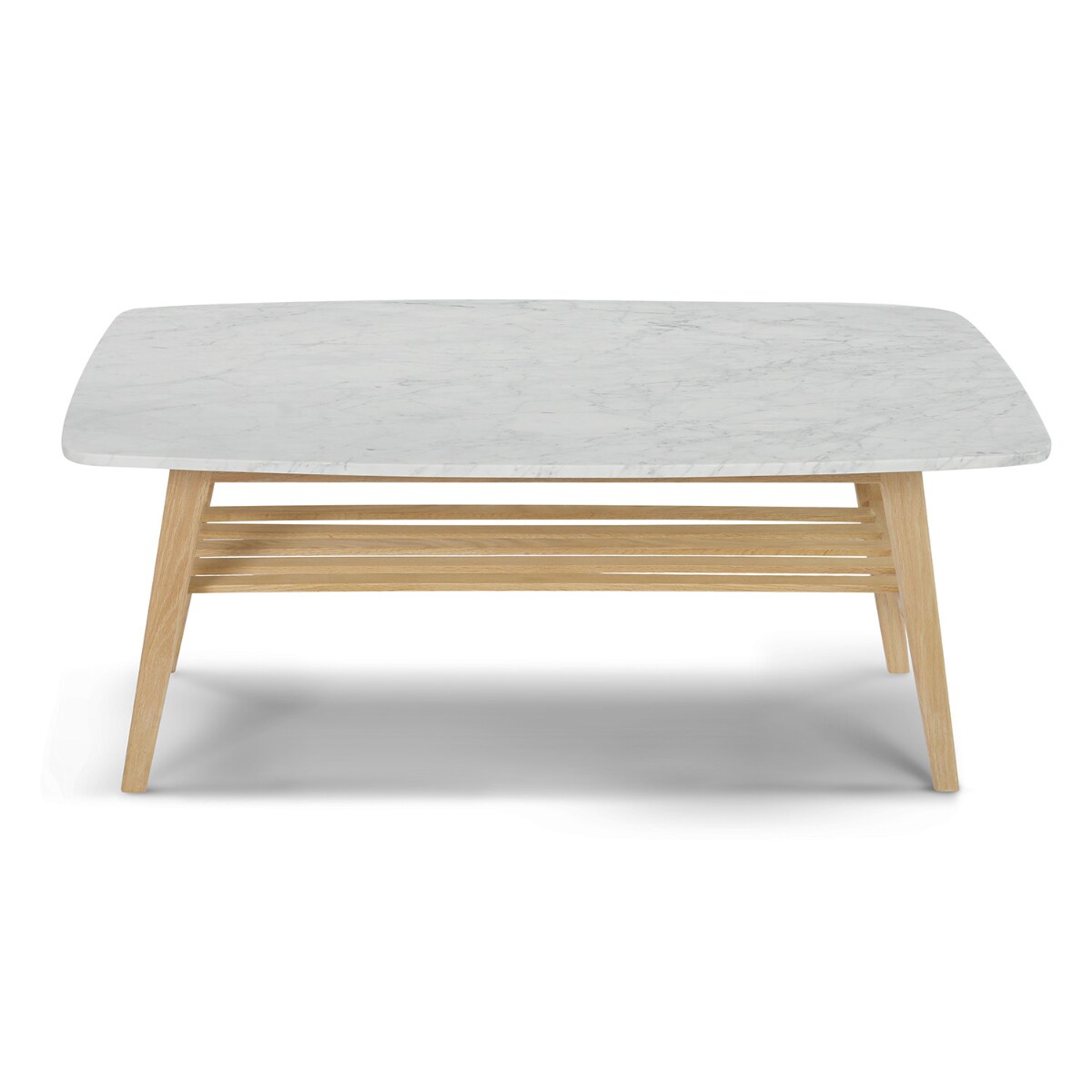 Contemporary Home Living 43&#x22; White and Beige Rectangular Italian Carrara Marble Coffee Table with Shelf