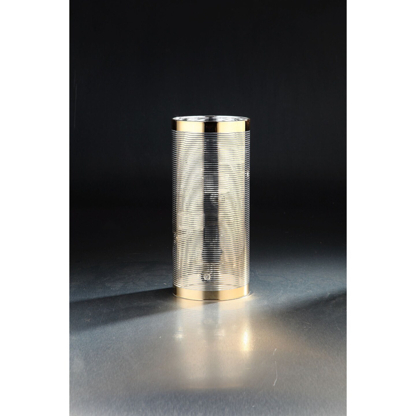 CC Home Furnishings 10&#x22; Metallic Gold Cylindrical Striped Glass Vase