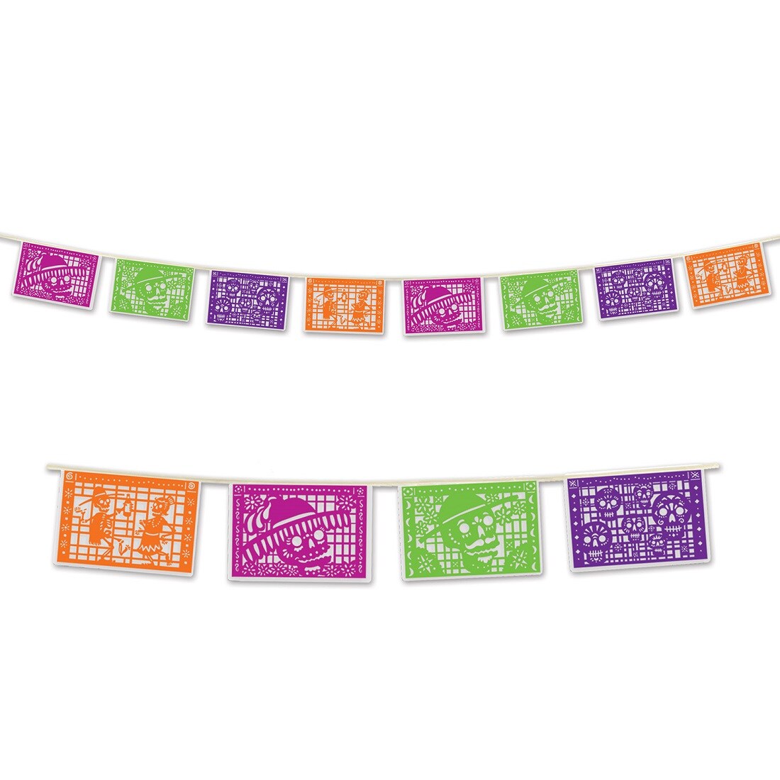 Beistle Club Pack of 12 Vibrantly Colored Day of the Dead Picado Style Pennant Banner 12&#x27;