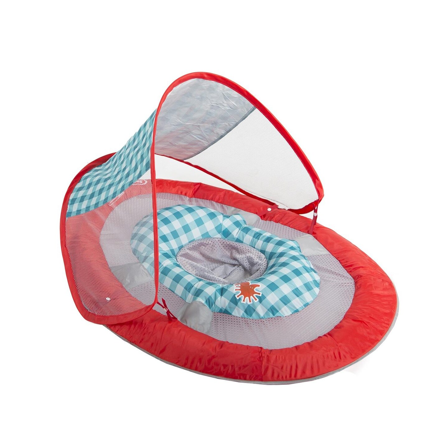 SwimWays 36&#x22; Inflatable Red and White Swimming Pool Baby Spring Float with Sun Canopy