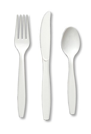Party Central 3-Piece Disposable Party Cutlery Sets - 7.5&#x22; - White - Club Pack of 288