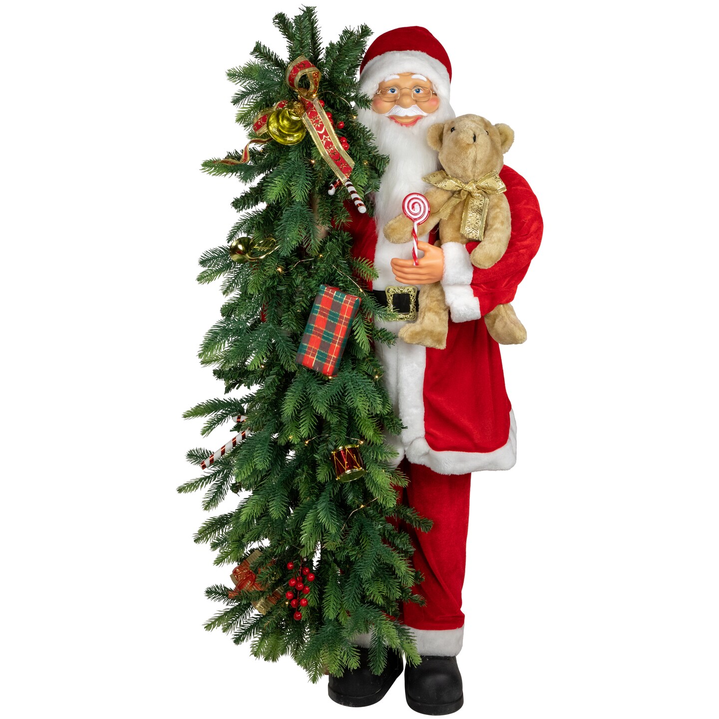 Northlight 48&#x22; Musical Santa Claus with Lighted Christmas Tree and Teddy Bear Standing Christmas Figure