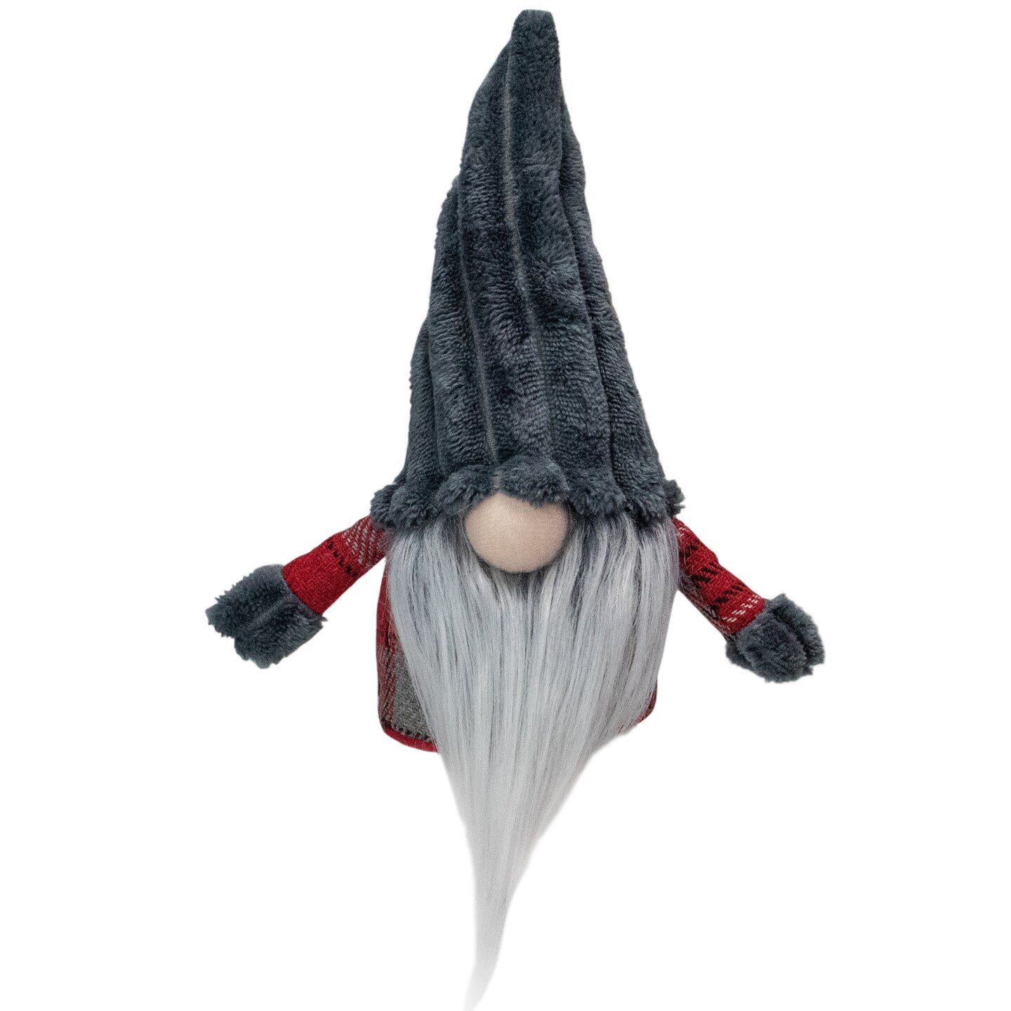 Northlight Plush Plaid Standing Christmas Gnome - 9&#x22; - Red and Gray