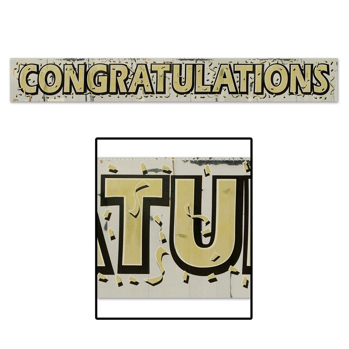 Party Central Club Pack of 12 Ivory and Black &#x22;CONGRATULATIONS&#x22; Fringe Hanging Banners 5&#x27;
