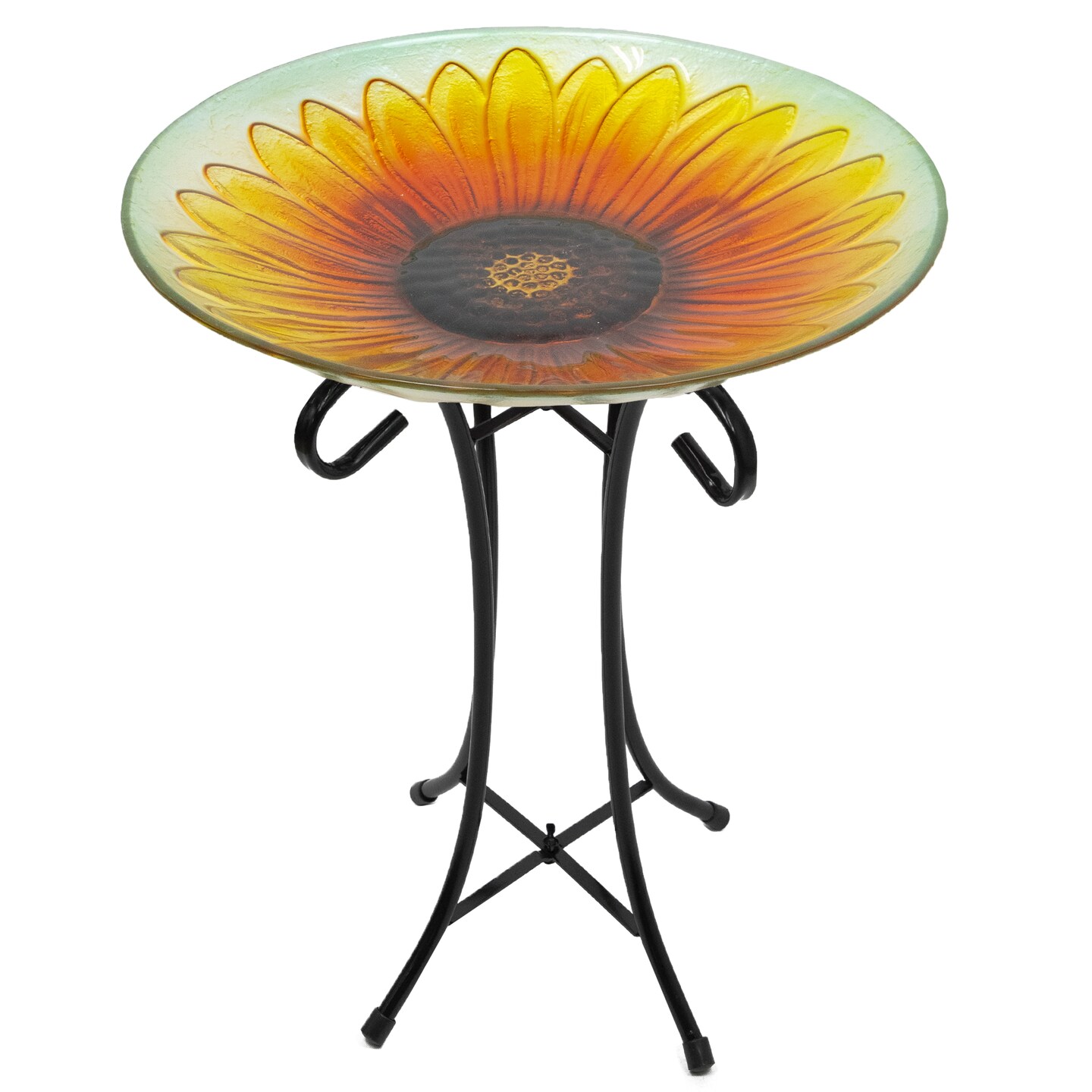 Northlight 20.5&#x22; Orange and Yellow Sunflower Glass Bird Bath with Stand