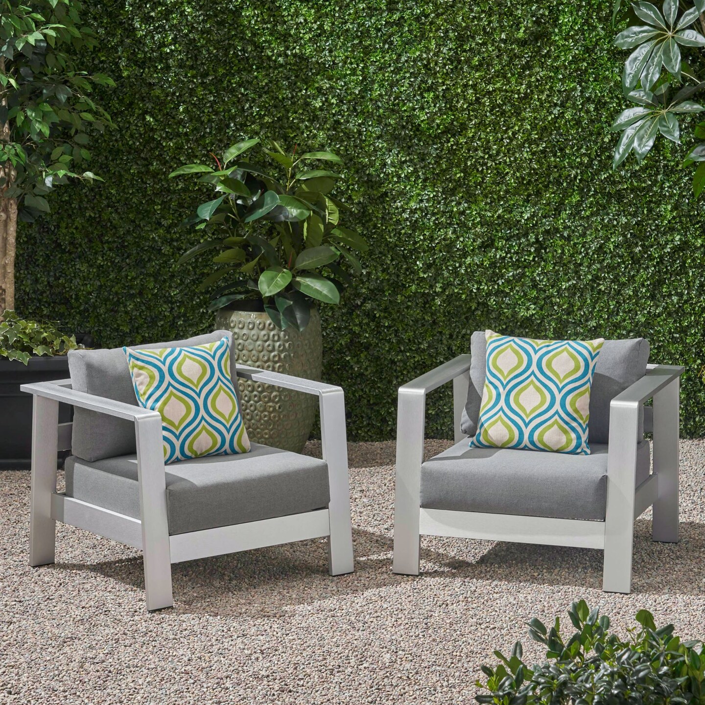 Contemporary Home Living Set of 2 Silver and Slate Gray Contemporary Outdoor Patio Club Chairs 32&#x22;