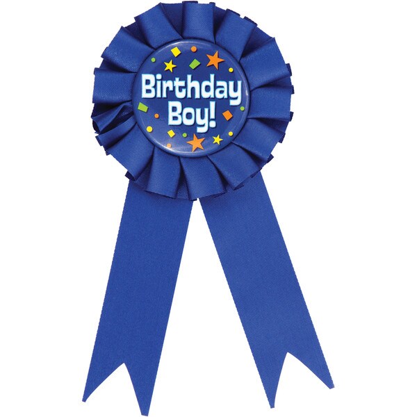 Party Central Club Pack of 12 Cobalt Blue and White &#x22;Birthday Boy&#x22; Award Ribbons 6.25&#x22;