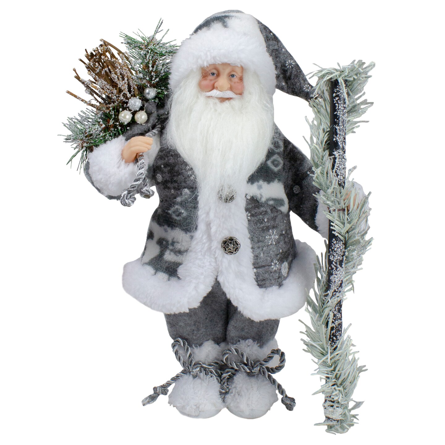 Northlight 12&#x22; Country Patchwork Gray and White Santa Claus Christmas Figure