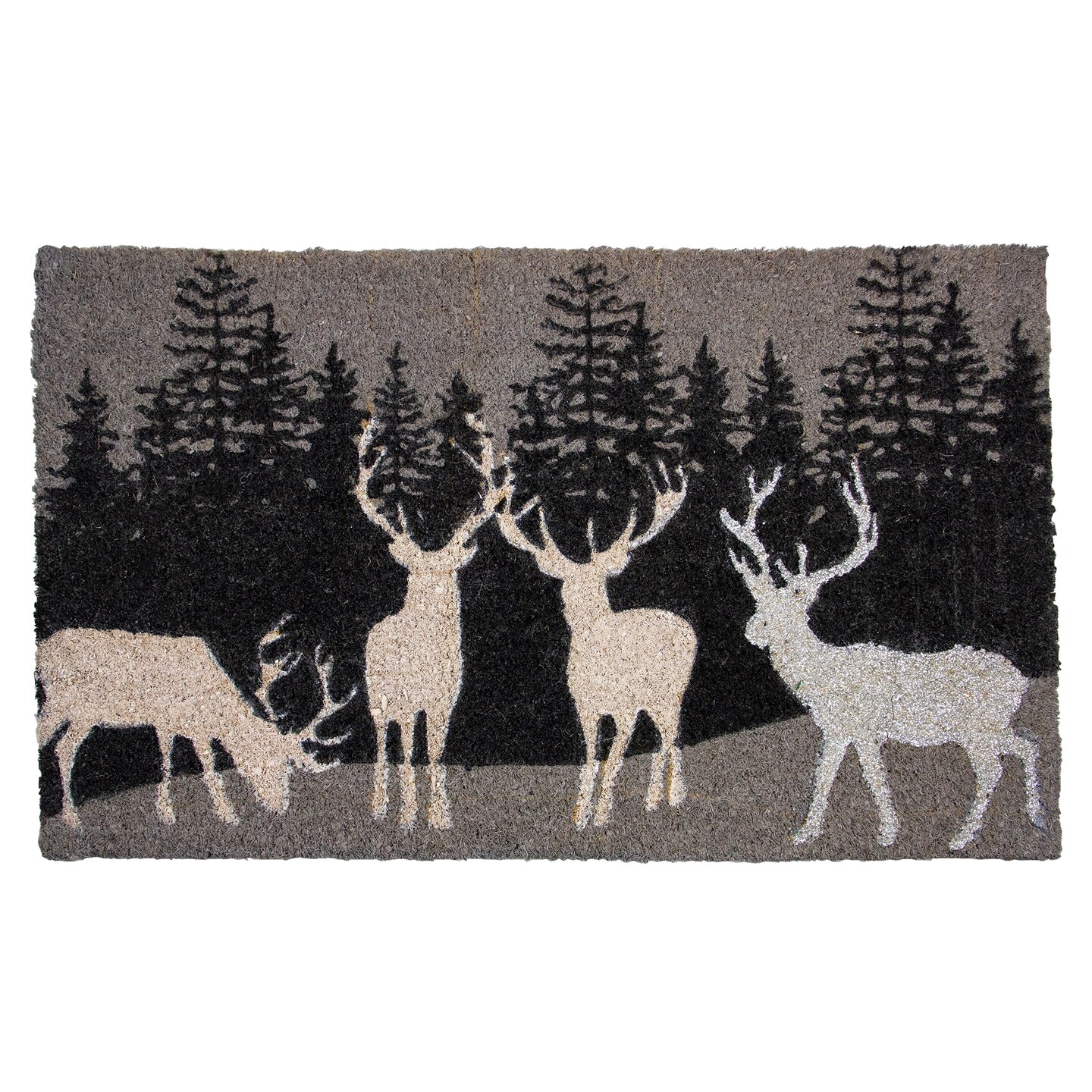 Northlight Natural Coir Rectangular Forest Reindeer Christmas Doormat 18" x 30"