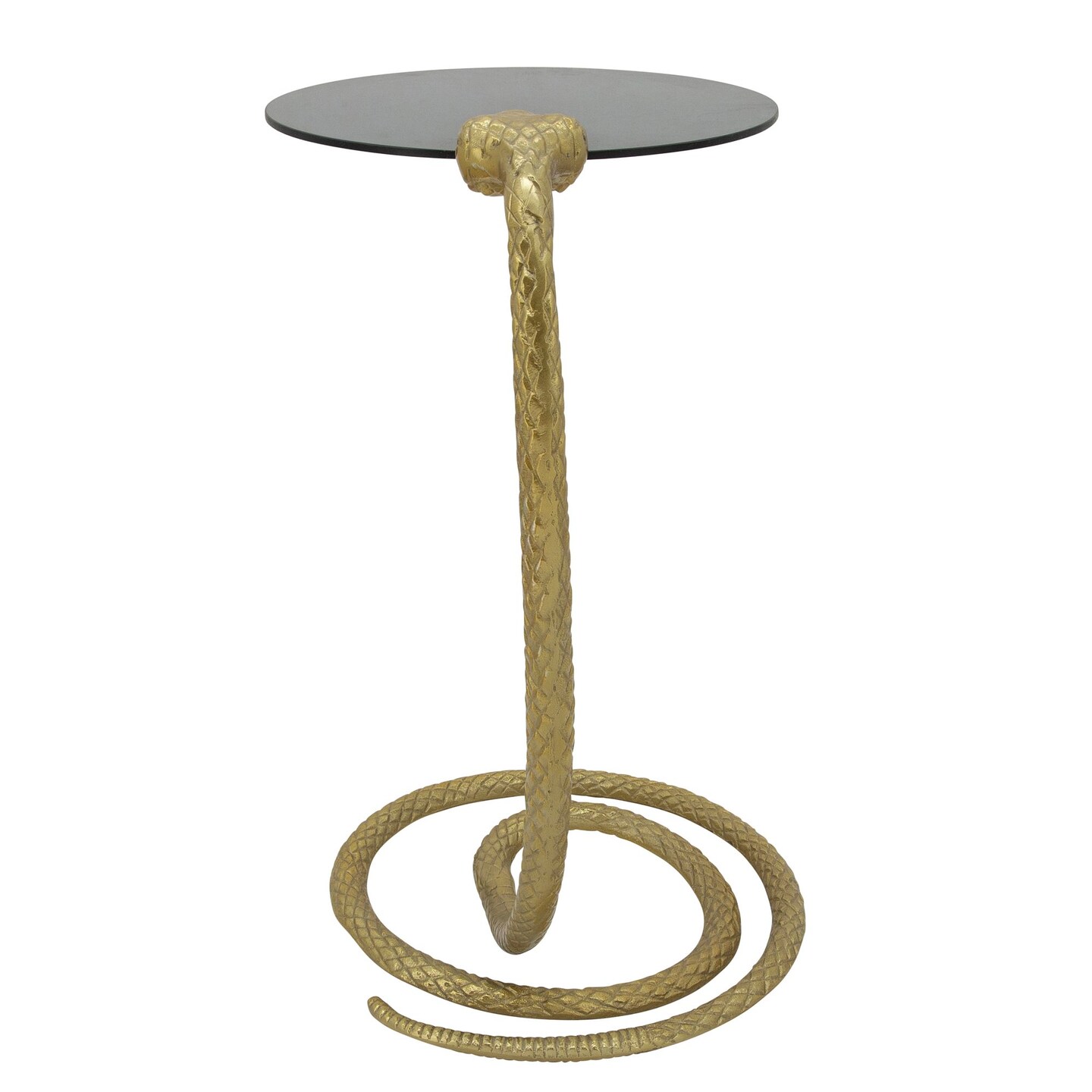 Kingston Living 21" Gold and Black Glass Side Table with Snake Legs