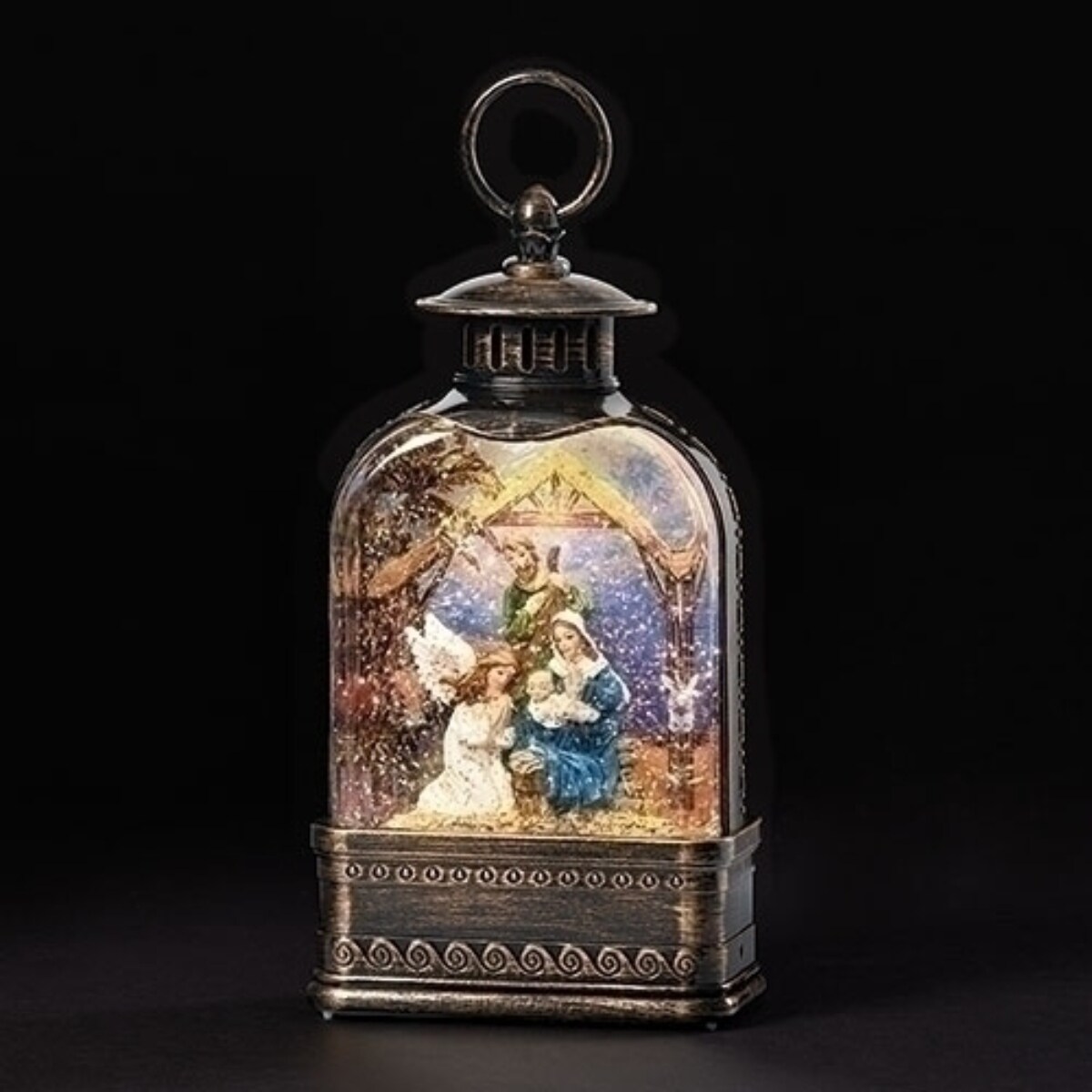 Roman 9.5" LED Lighted Angel with Holy Family Christmas Snow Globe ...