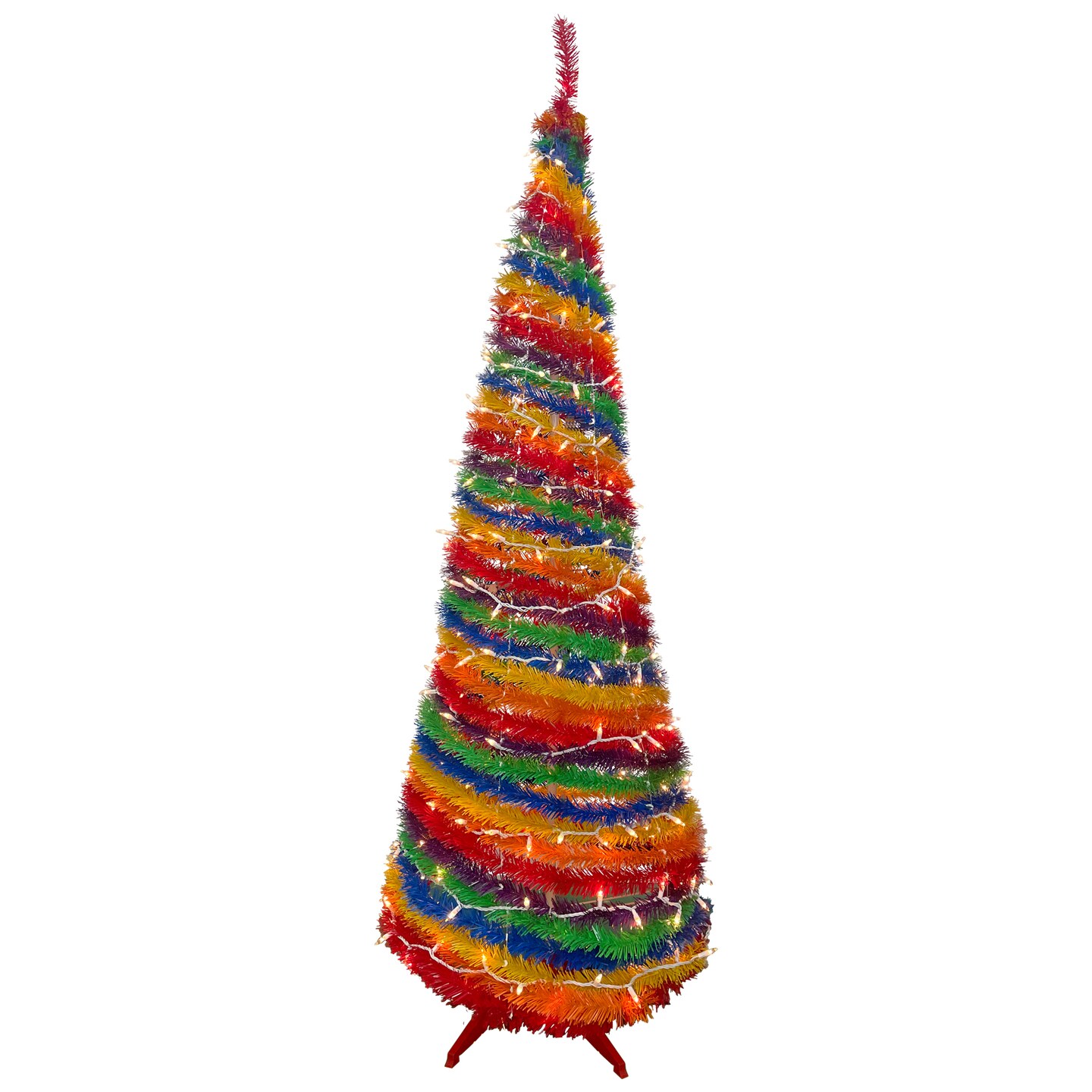 Northlight 6&#x27; Pre-Lit Rainbow Tinsel Pop-Up Artificial Christmas Tree, Clear Lights