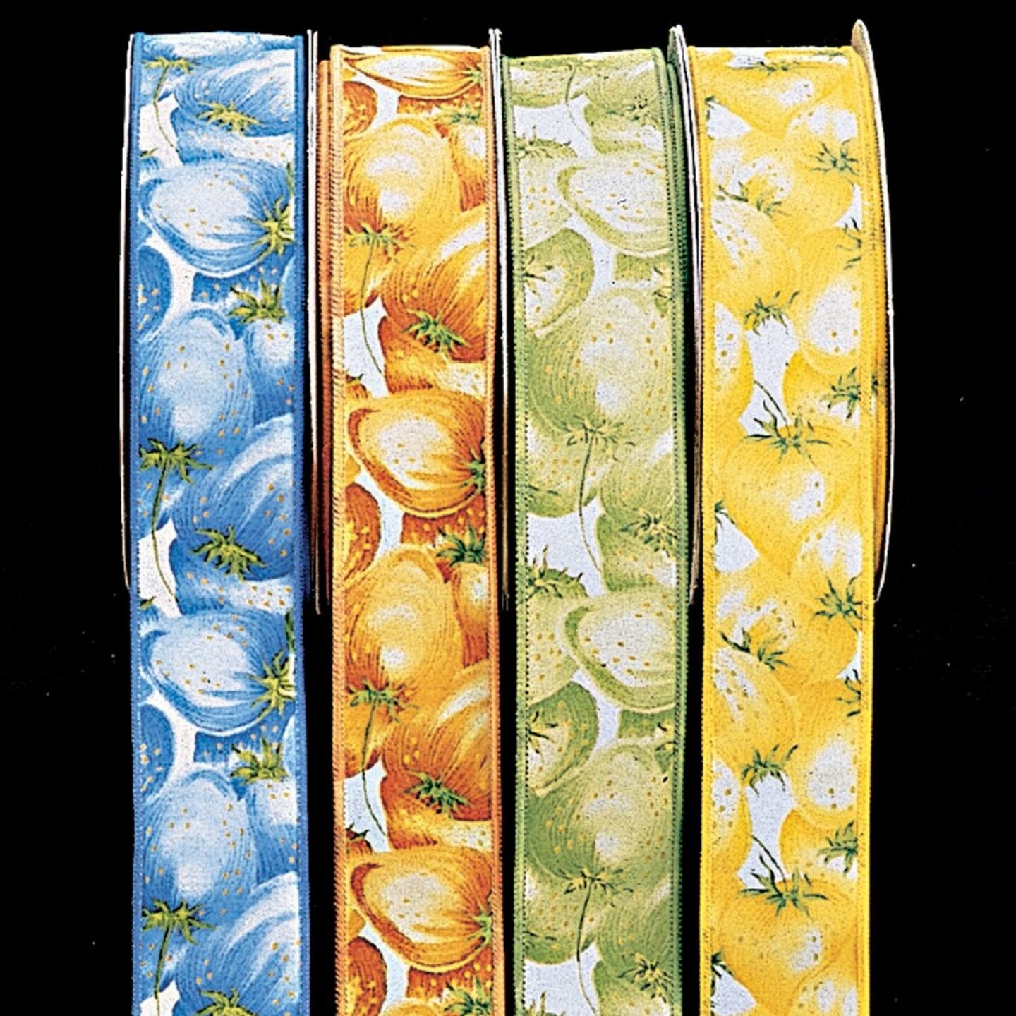 The Ribbon People Yellow Tropical Fruit Print Cotton Wired Edge Craft Ribbon 1.5&#x22; x 22 Yards