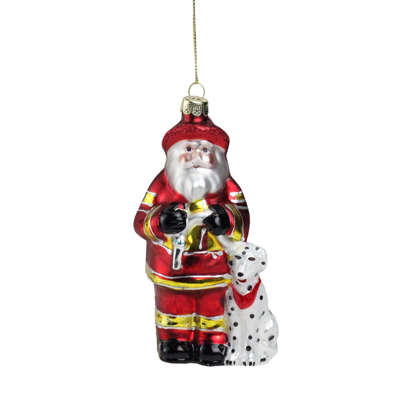Northlight Fireman Santa Claus with Dalmatian Glass Christmas Ornament - 5&#x22; - Red and White