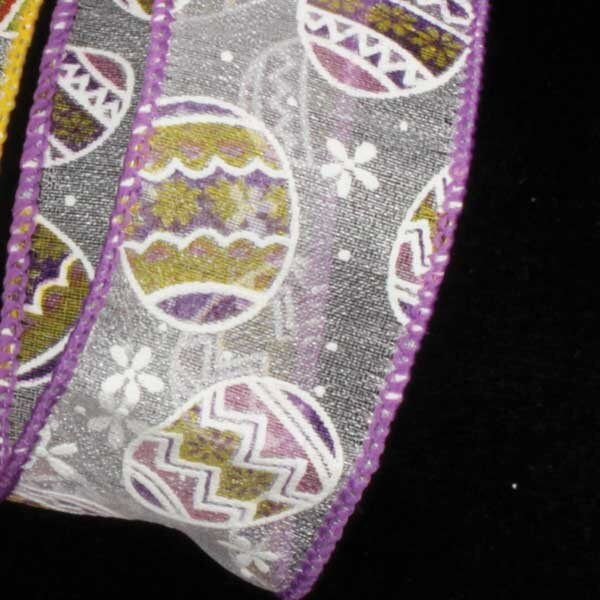 The Ribbon People Sheer Eggstravaganza Purple Easter Egg Wired Craft Ribbon 1.5&#x22; x 40 Yards