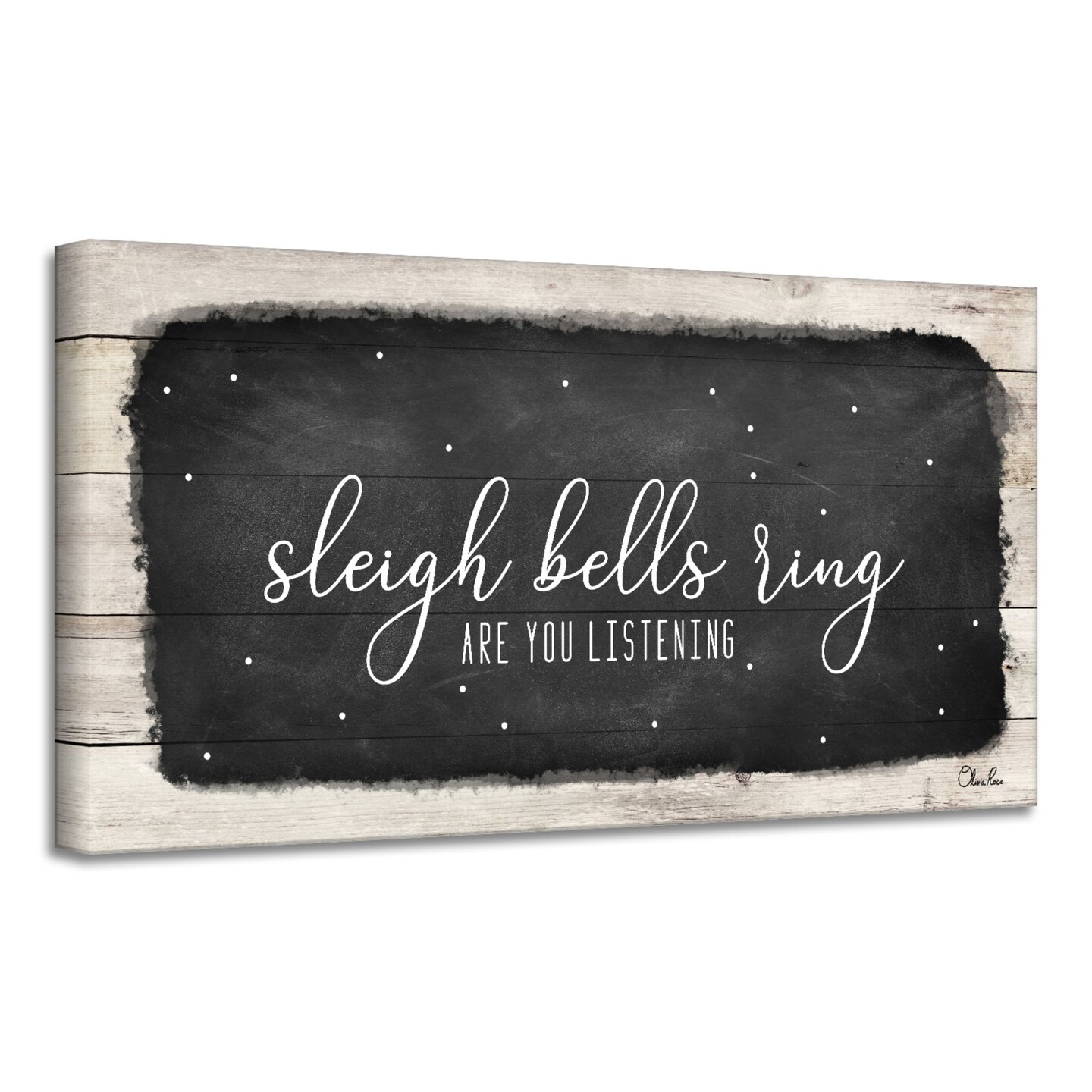 Crafted Creations Black and White &#x27;Sleigh Bells Ring&#x27; Canvas Christmas Wall Art Decor 18&#x22; x 36&#x22;
