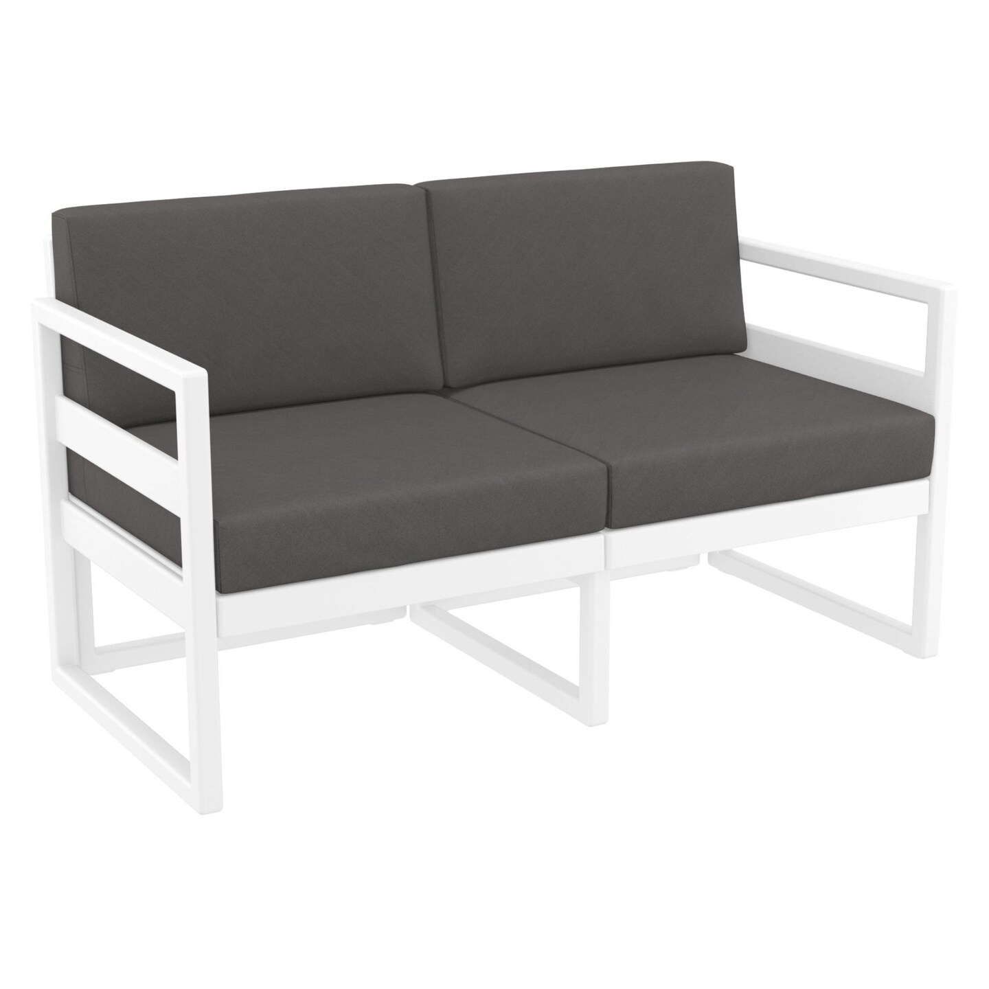 Luxury Commercial Living 55" White Outdoor Patio Loveseat with Sunbrella Charcoal Gray Cushion