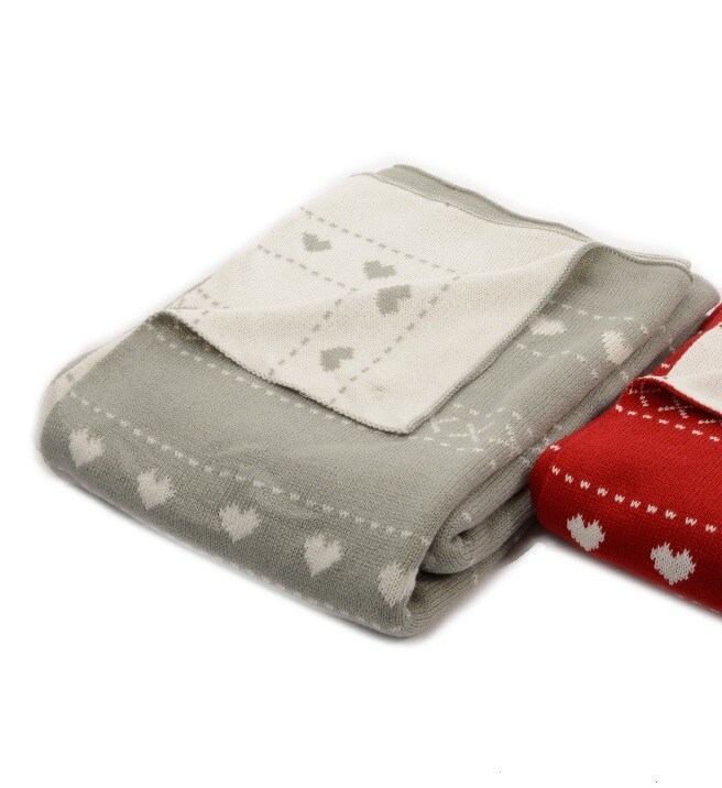 Kaemingk Alpine Chic Light Gray with White Heart Pattern Knitted Throw Blanket 50" x 60"