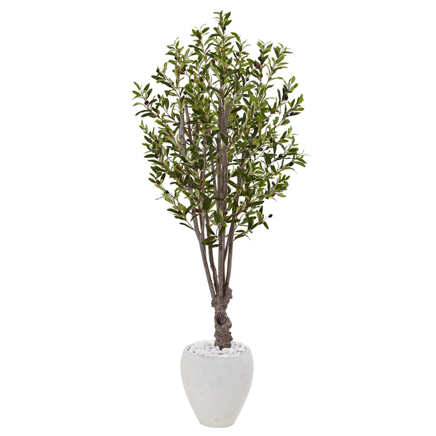 Nearly Natural 5' Artificial Olive Tree in White Oval Planter