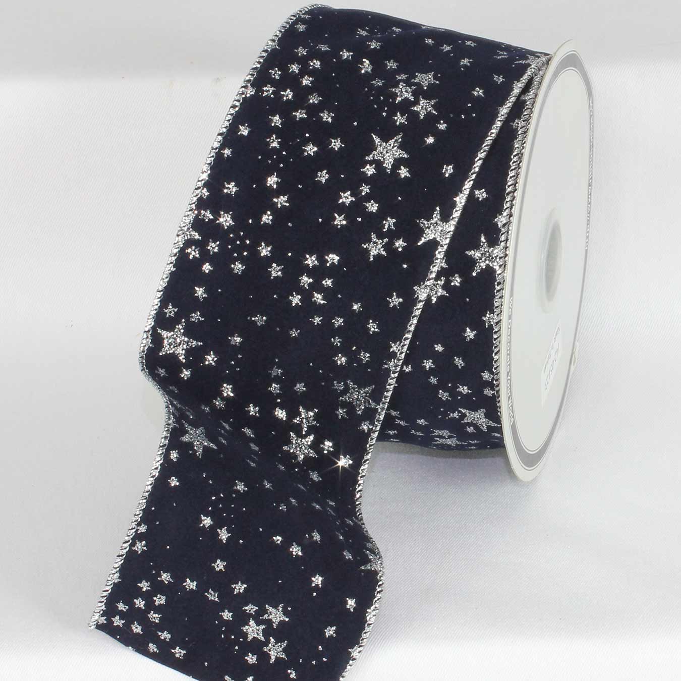 The Ribbon People Navy Blue with Silver Stars Wired Craft Ribbon 3&#x22; x 20 Yards