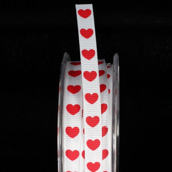 The Ribbon People White and Red Heart Craft Ribbon 0.25" x 108 Yards