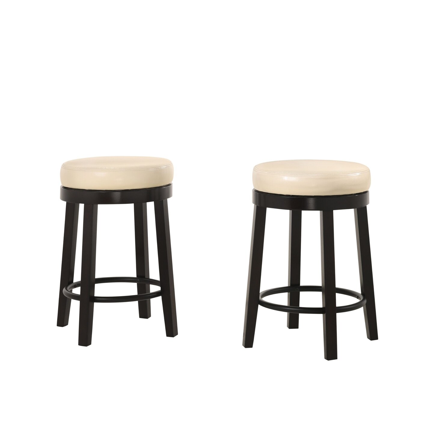 Contemporary Home Living Set of 2 Ivory and Brown Round Counter Stools with Swivel Seat 24&#x22;