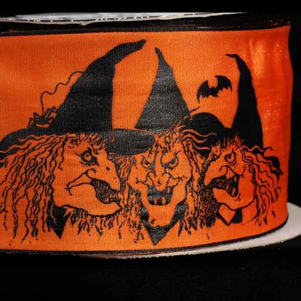 The Ribbon People Orange and Black Grove Witches Wired Craft Ribbon 2.5&#x22; x 20 Yards