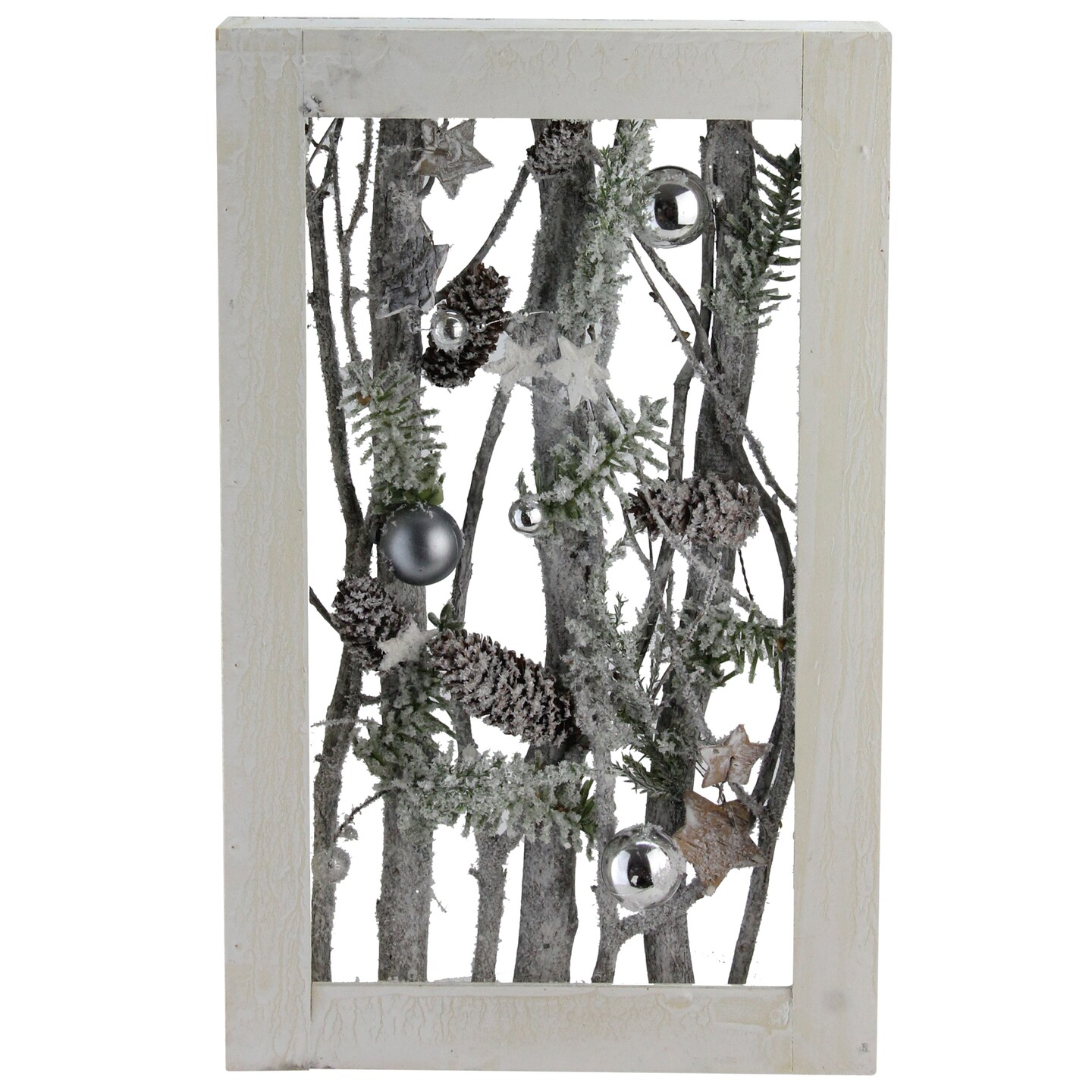 Northlight 14.25&#x22; Decorated Standing Birch Branches in Wood Frame Table or Wall Decoration