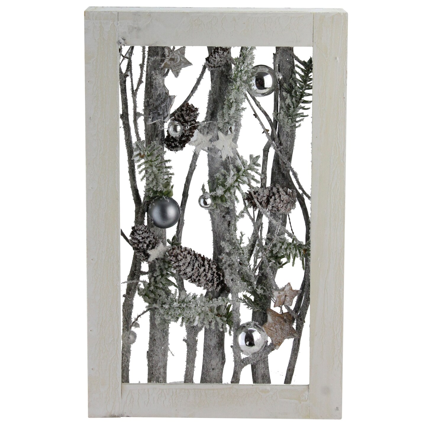 Northlight Decorated Standing Birch Branches in Wood Frame Table or Wall Decoration - 14.25"