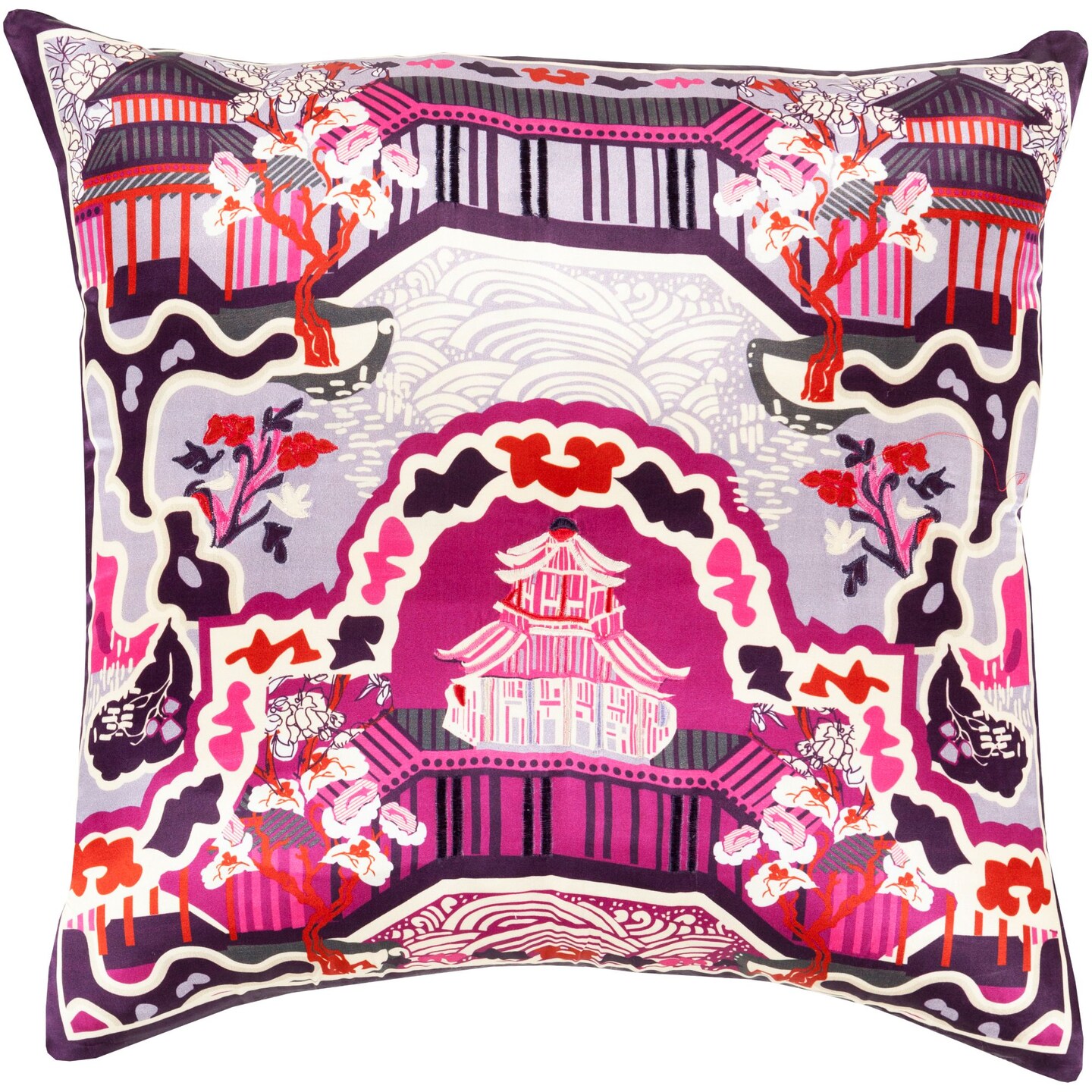 Tiwari Home 20&#x22; Purple and Red Oriental Square Throw Pillow Cover