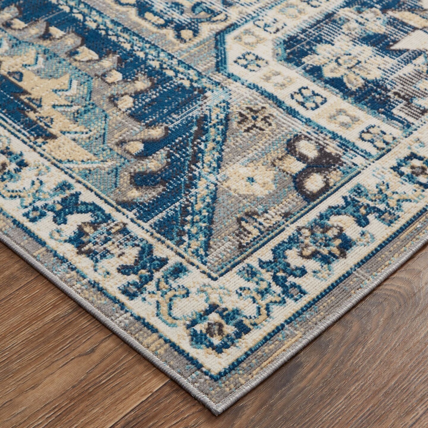 Feizy Home Collection 7.75&#x27; x 10.5&#x27; Blue and Gray Tribal Pattern Rectangular Area Throw Rug