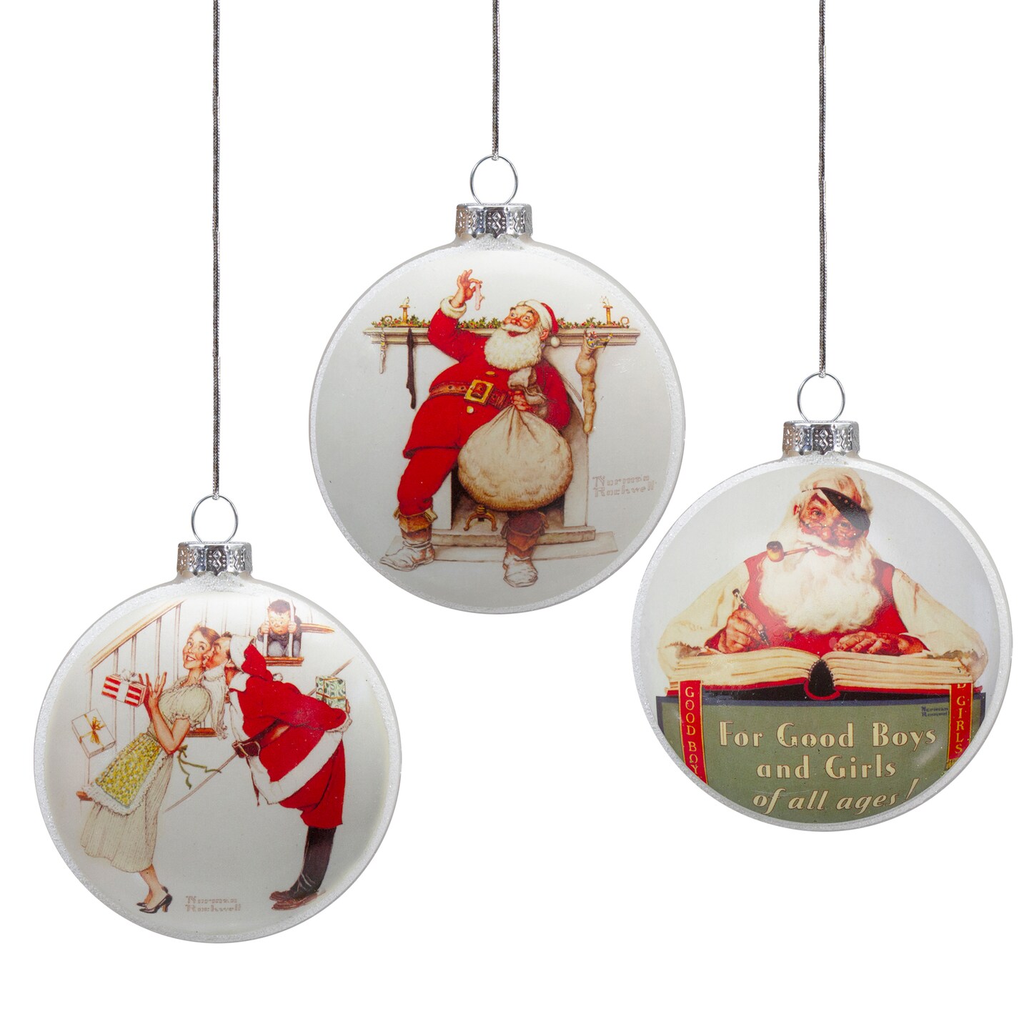 Northlight Norman Rockwell Christmas Disc Glass Ornaments - 3" - Set of 3