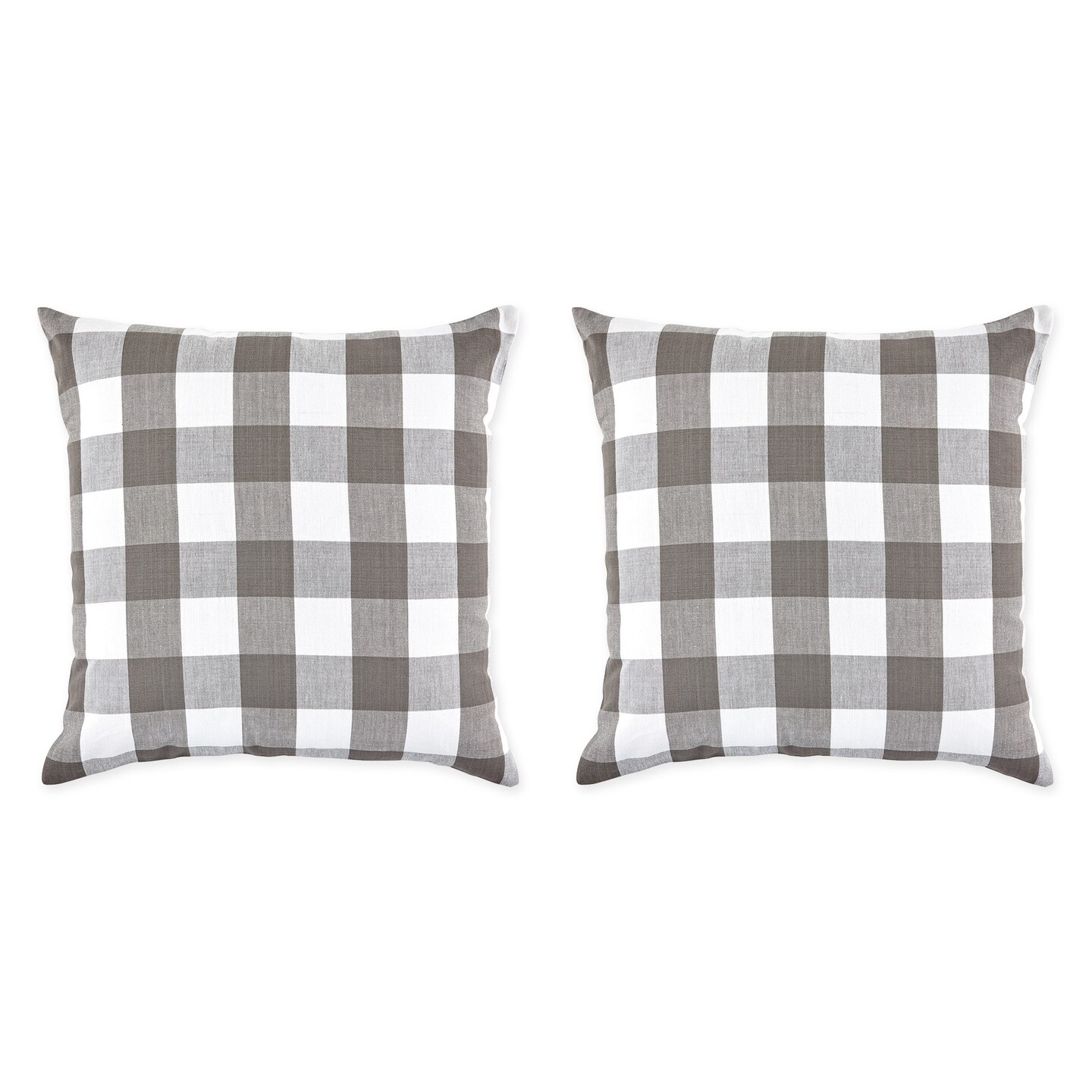Contemporary Home Living Set of 2 Gray And White Checkered Square Soft Pillow Cover, 20"