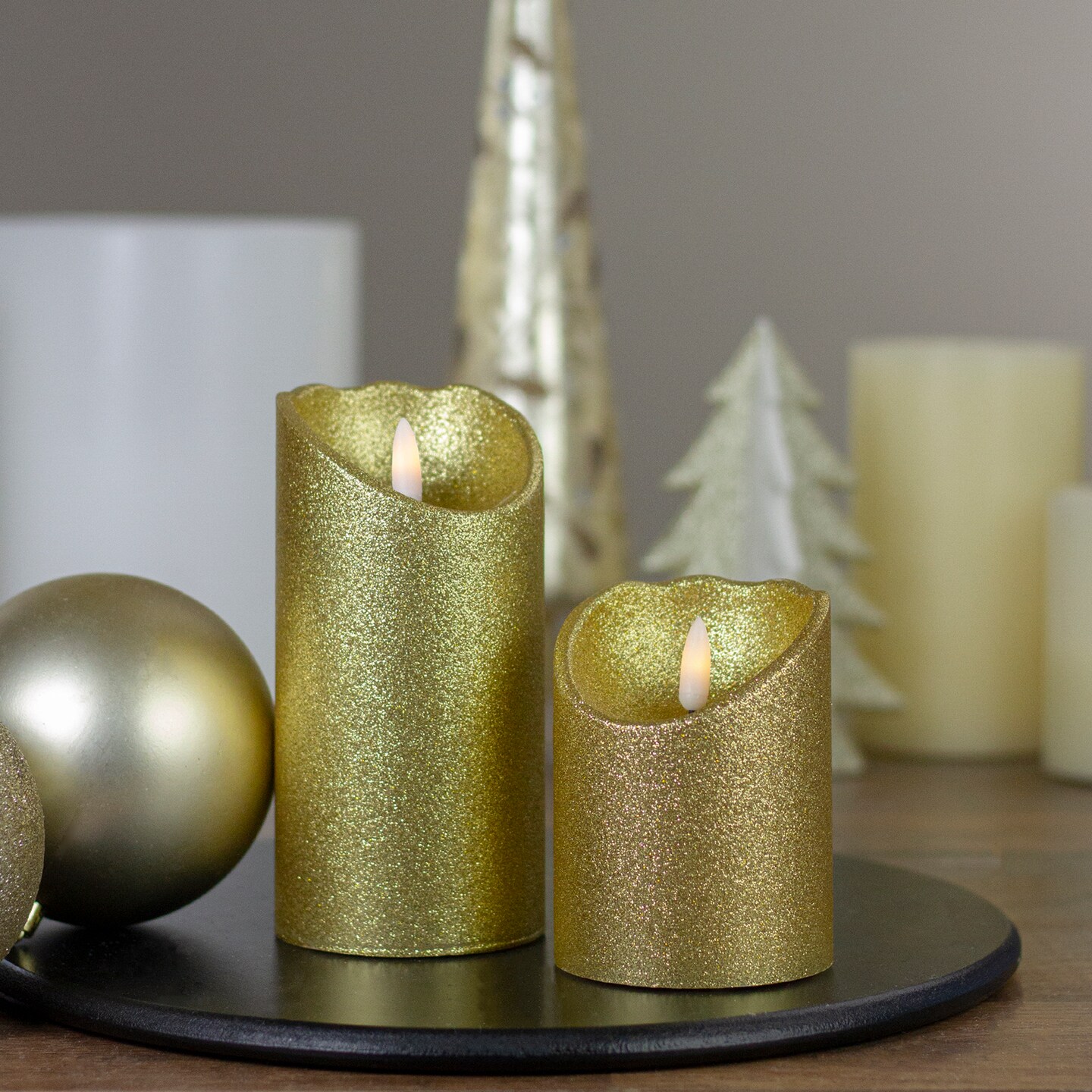 LED Gold Glitter Christmas Decor Candle | Michaels