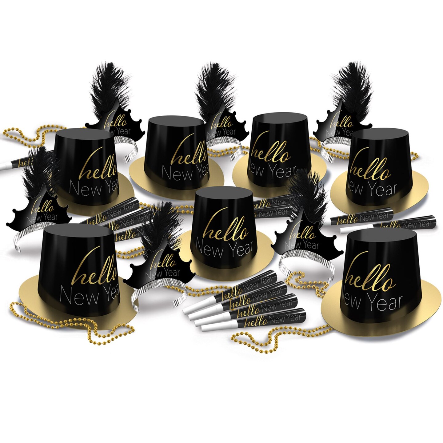 Beistle Hello New Year Party Decorations for 50 - 21.25&#x22; - Black and Gold