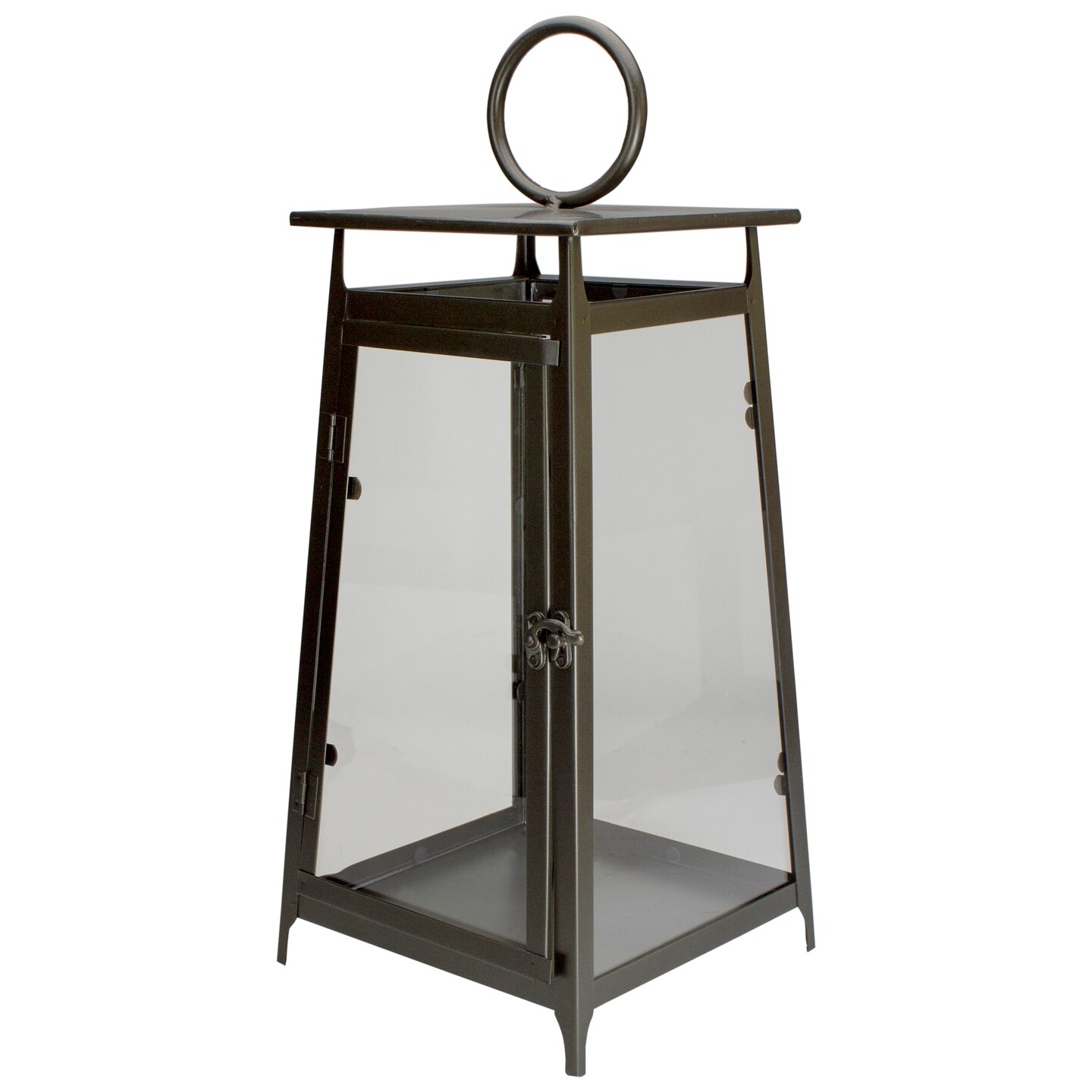 Melrose 20&#x22; Brown Rustic Candle Lantern With a Latch Hook Lock Tabletop Decor