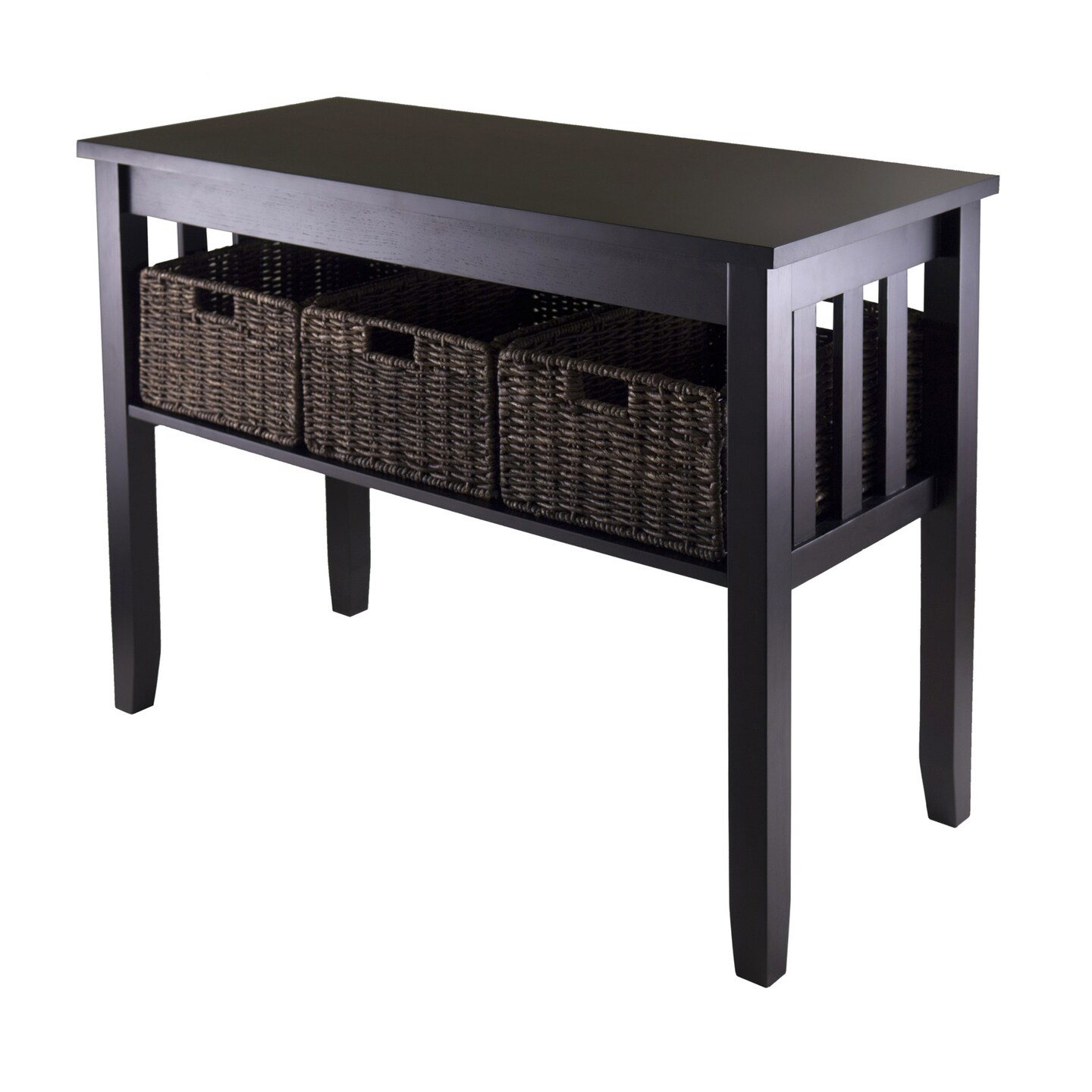 Contemporary Home Living 29.75" Espresso Elegant Morris Rectangular Console Table with 3 Foldable Baskets