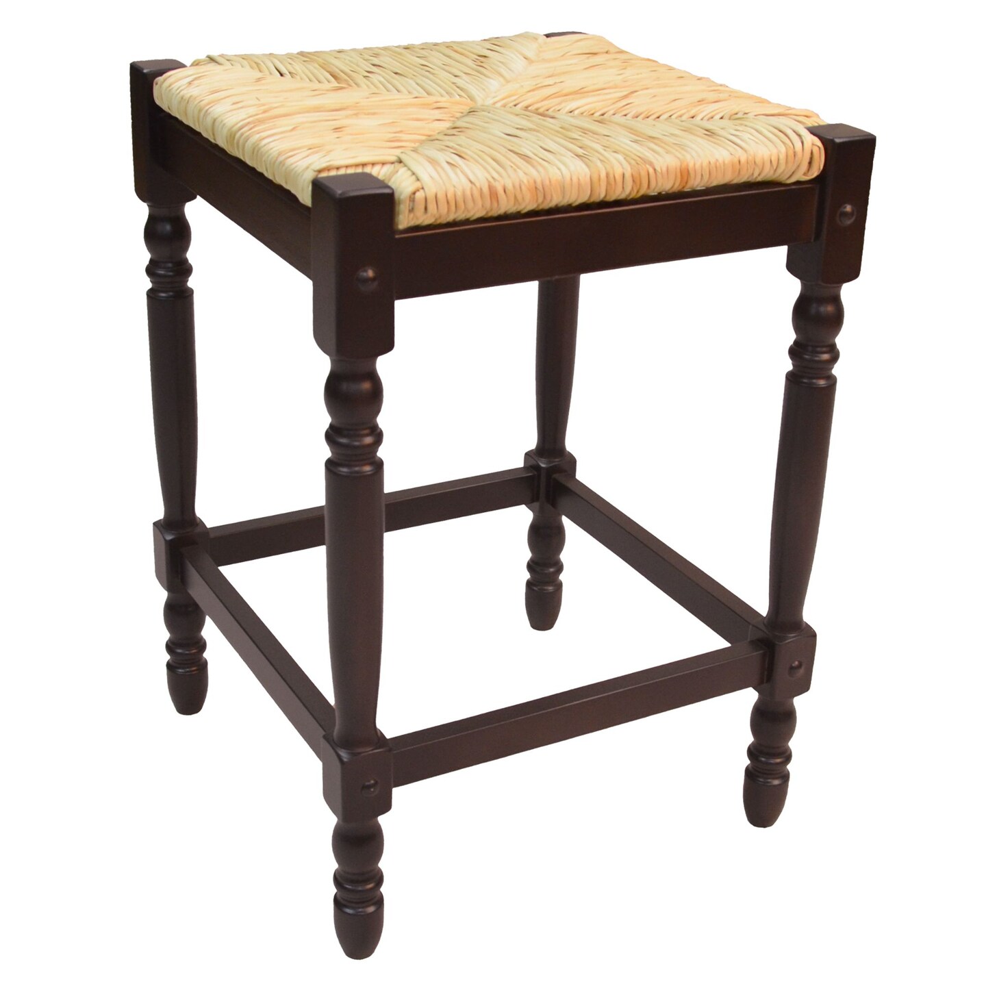 Contemporary Home Living 24&#x22; Espresso Brown and Beige Counter Stool with Hand Woven Rush Seat