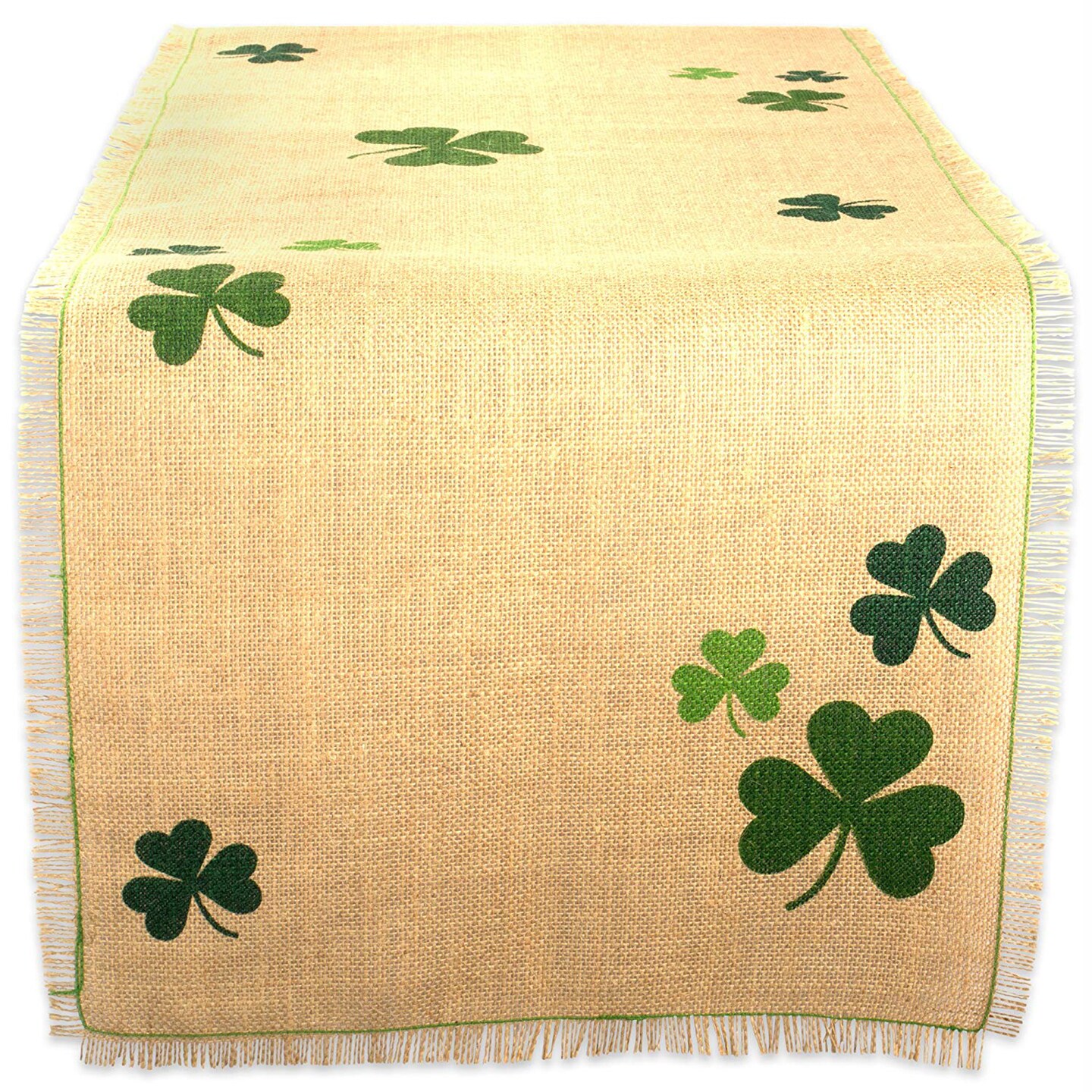 Contemporary Home Living 74&#x22; Green Shamrocks St. Patrick&#x27;s Day Burlap Table Runner