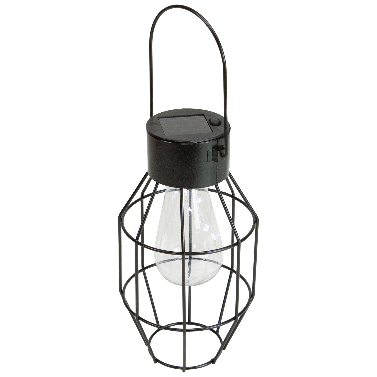 Northlight 9.5&#x22; Black Geometric Oblong Outdoor Hanging Solar Lantern with Handle