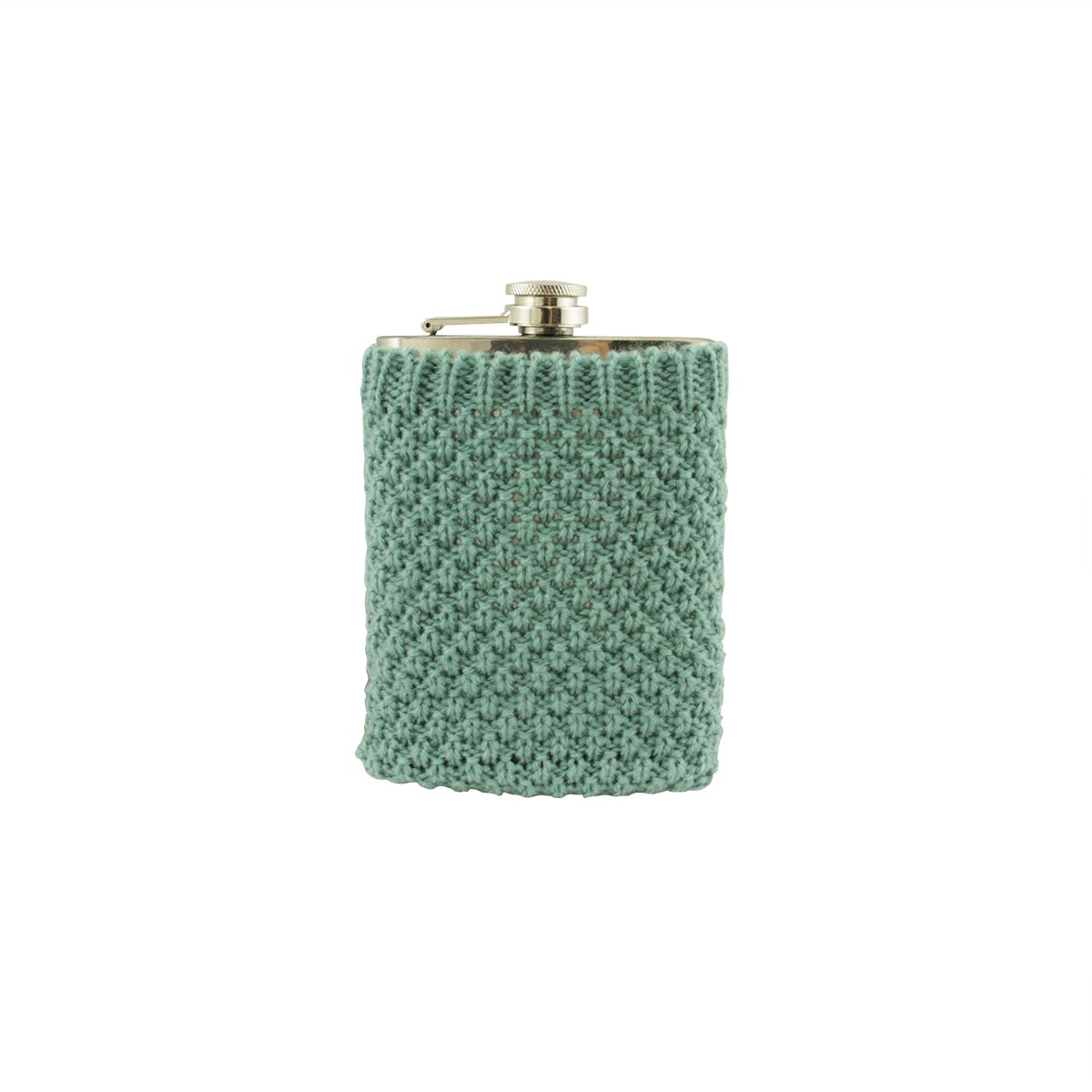 Wild Eye Stainless Steel Drinking Flask with Cozy Robin's Egg Blue Knit Sweater - 7 oz