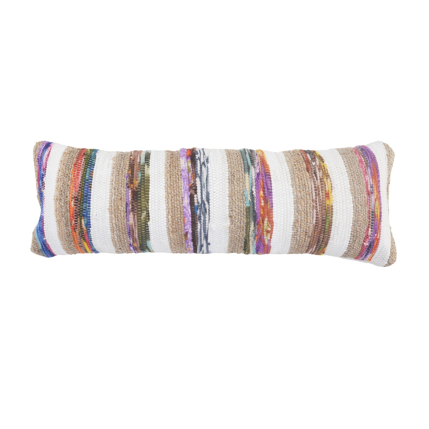 Laddha Home Designs 36" Multicolored Striped Handmade Rectangular Lumbar Pillow