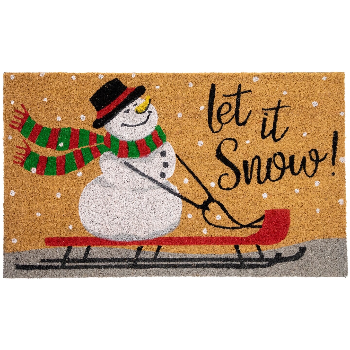 Northlight Brown and White Snowman Let it Snow Rectangular Coir Christmas Doormat 18&#x22; x 30&#x22;