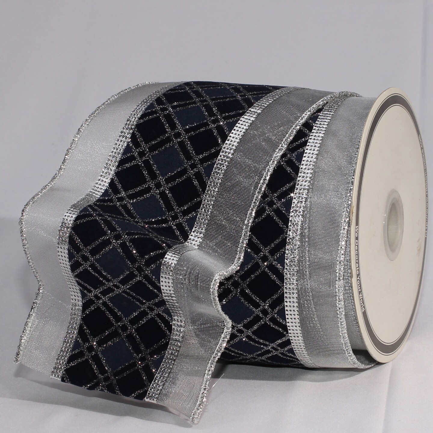 The Ribbon People Sparkling Blue/Silver Plaid Sheer Wired Craft Ribbon 4" x 20 Yards