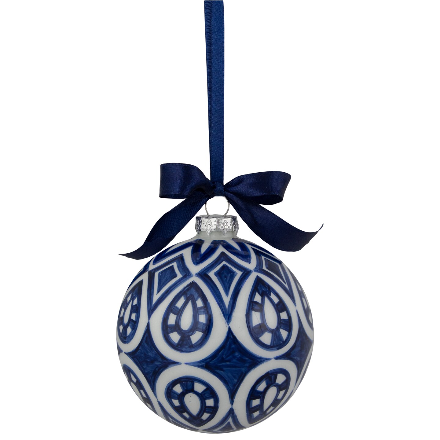 Northlight 4&#x22; White and Blue Mosaic Glass Christmas Ball Ornament