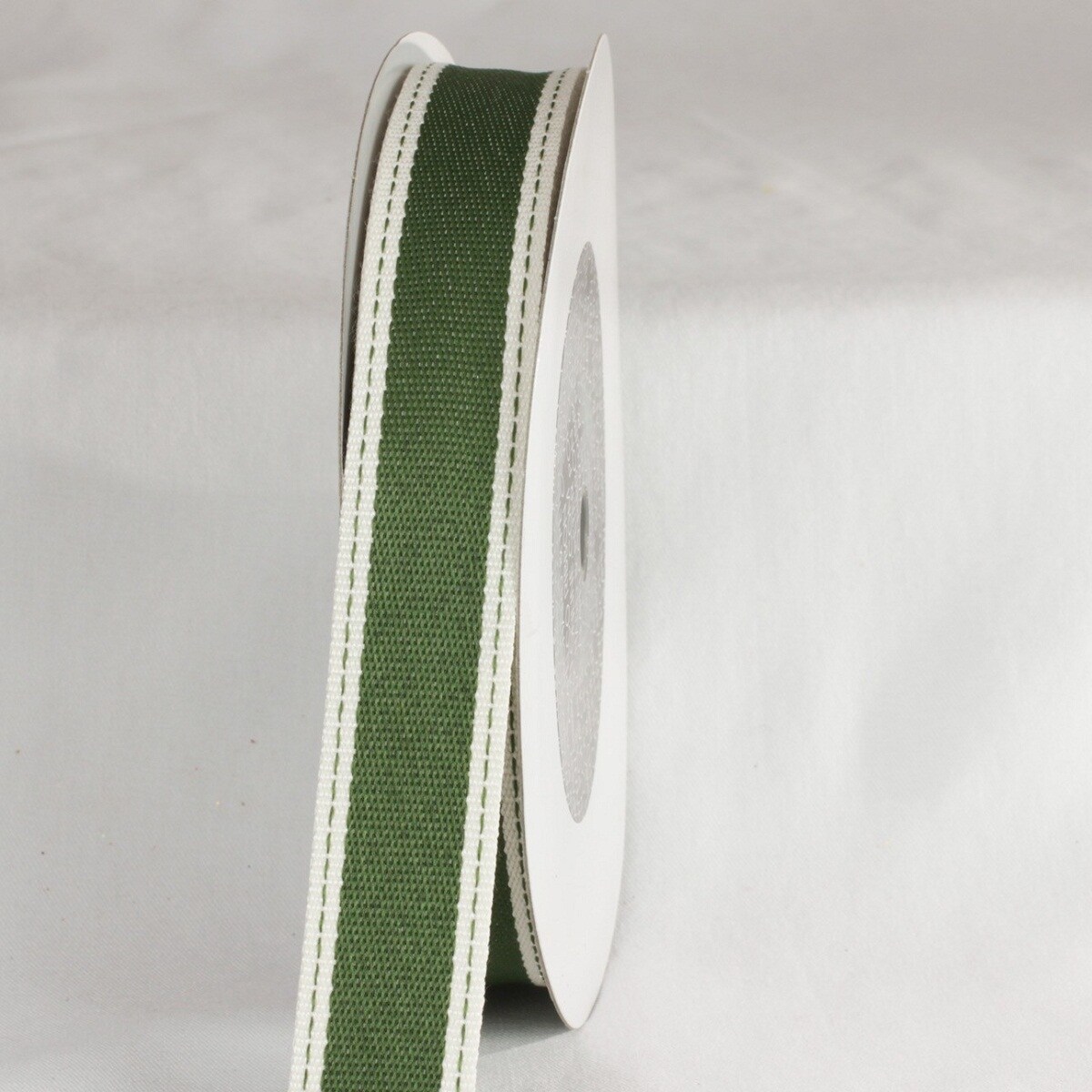 The Ribbon People Green and White Stitch Woven Edge Craft Ribbon 1&#x22; x 120 Yards